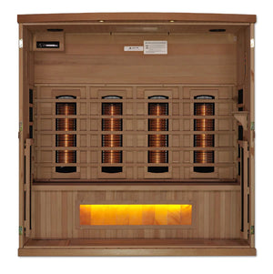 Golden Designs 4-Person Full Spectrum PureTech™ Near Zero EMF FAR Infrared Sauna with Himalayan Salt Bar (Canadian Hemlock)